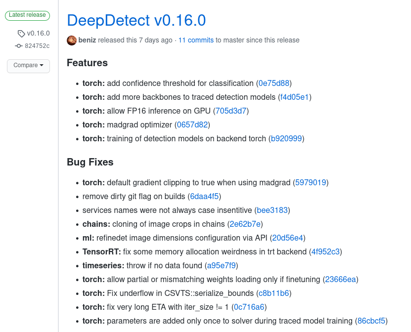 DeepDetect v0.16.0 Release